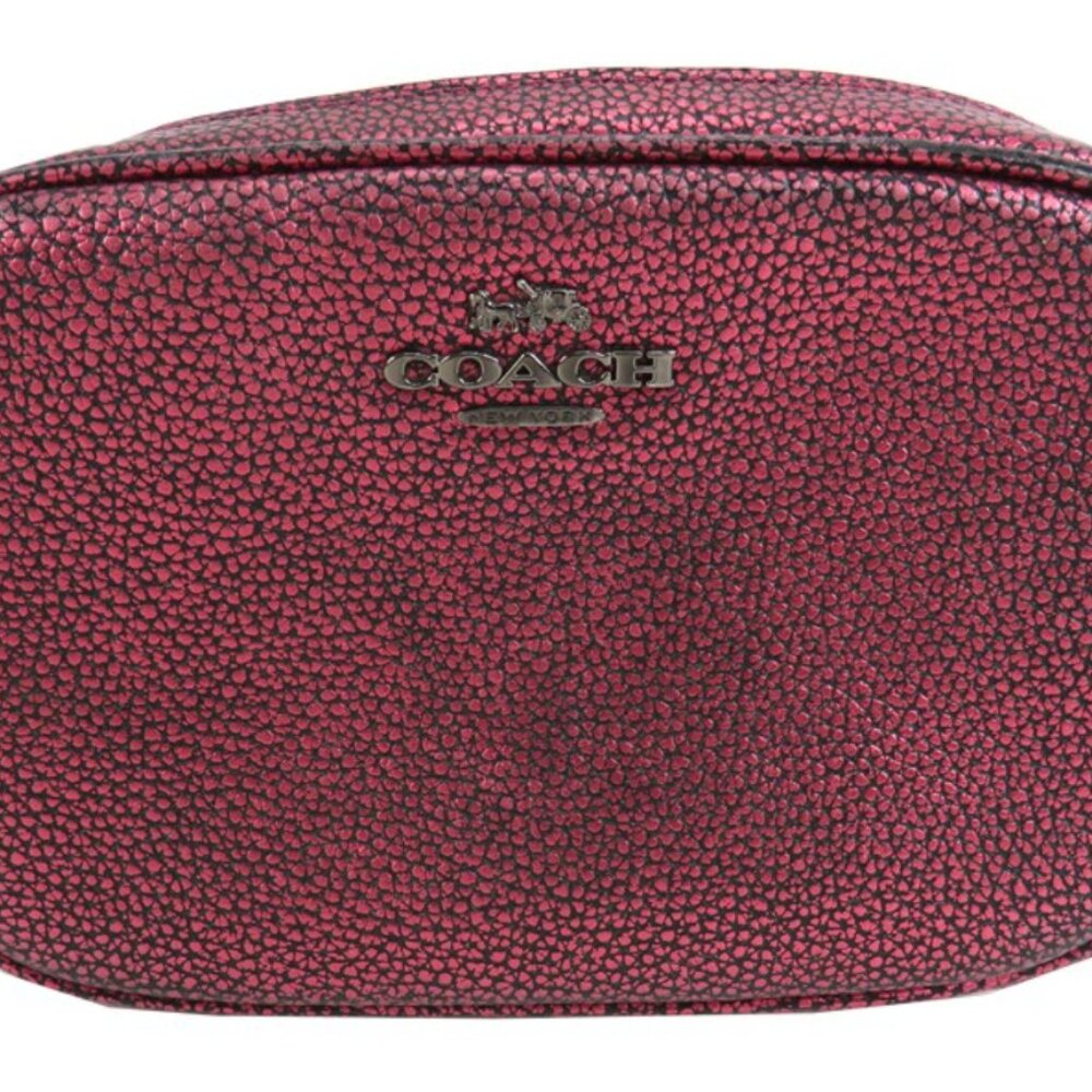 Coach Metallic Berry Pink Pebbled Leather Belt Fanny Pack 4x7x2